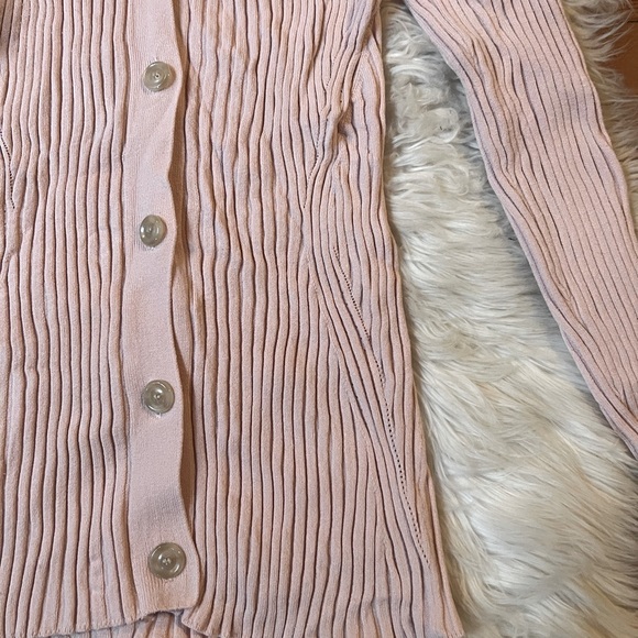 Ann Taylor Pink Ribbed Knit Button Up Cardigan Sweater - Picture 3 of 7